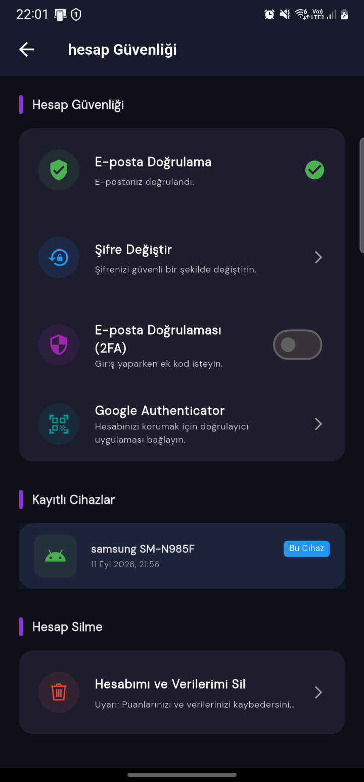 Hesap Güvenliği ve Kayıtlı Cihazlar
